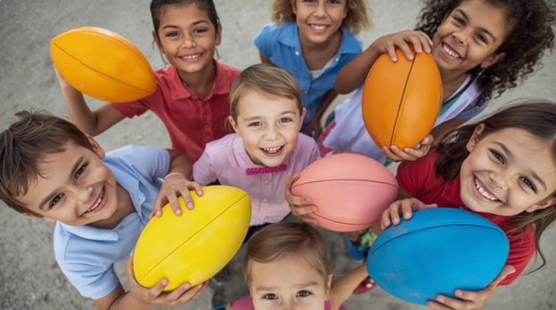 Happy kids playing sports together